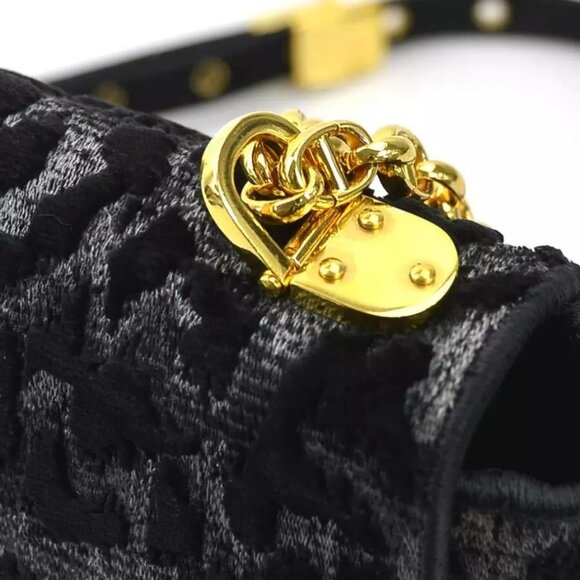 Auth Christian Dior Leopard Caro Shoulder Bag Gray/Black Velvet/Canvas - Picture 6 of 16